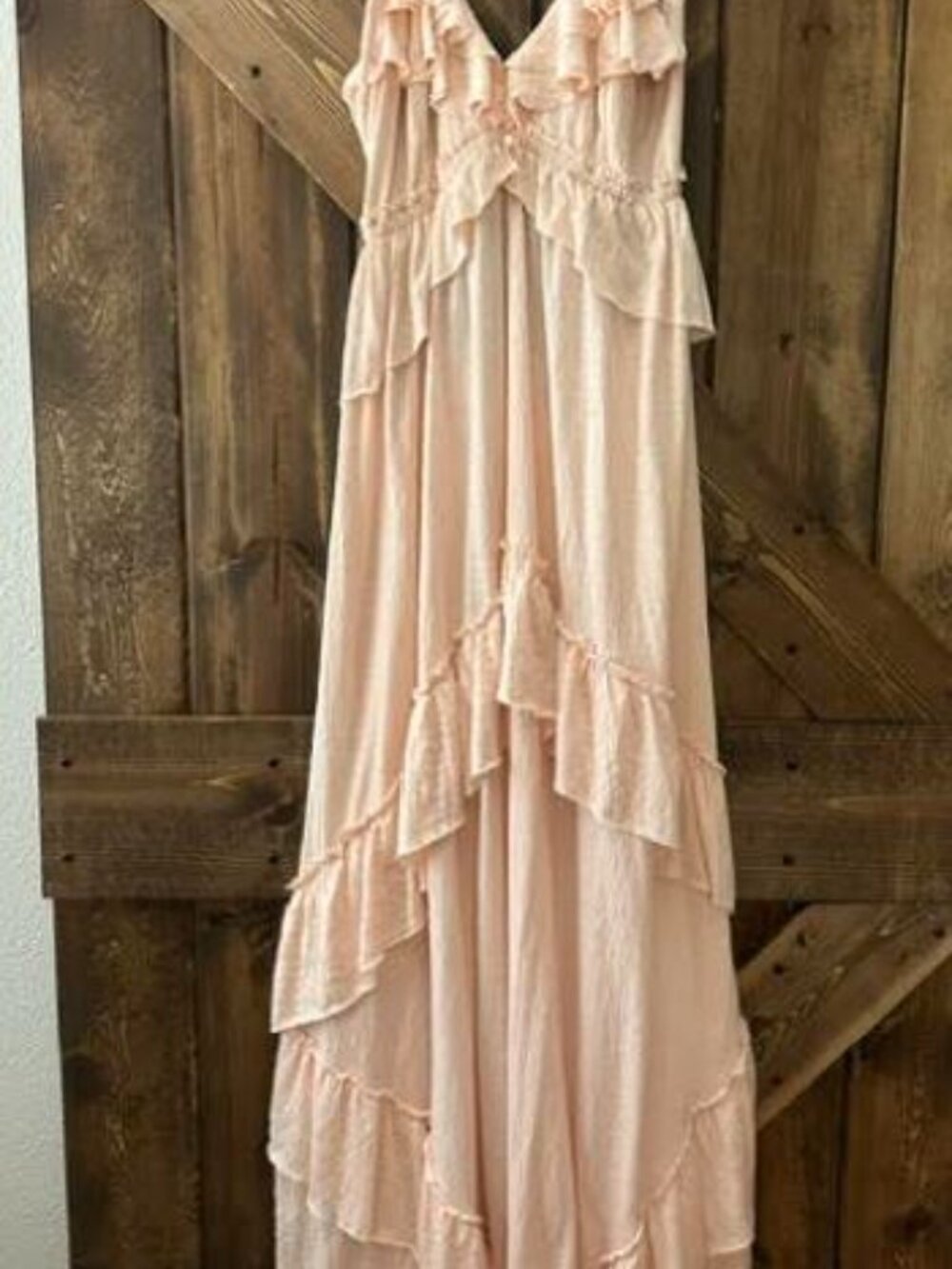 Free People Beach | Santa Luz Maxi Dress Ruffle Halter Open Back Pink XL - Picture 3 of 14